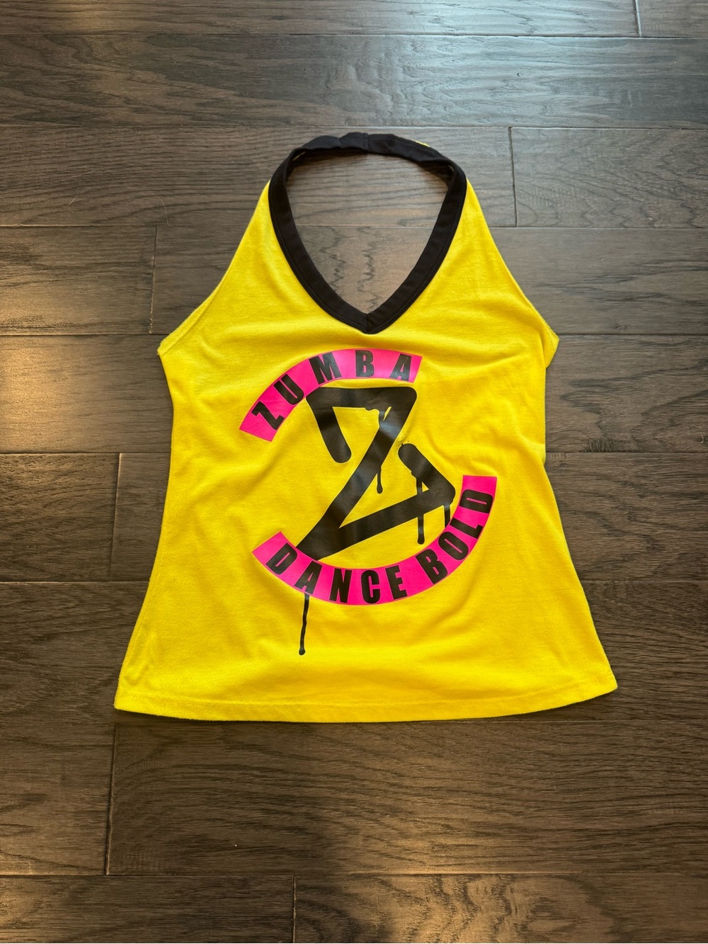 Zumba Fitness Yellow Halter Tank with Pink and Black Logo
